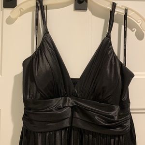 Black City Triangles floor length satin gown with waist tie